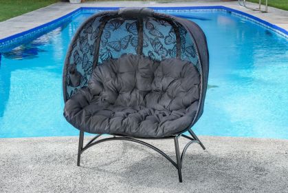 56 H x 50 W x 26 D Outdoor Black Cozy Pumpkin Loveseat with Cushion and Butterfly Design
