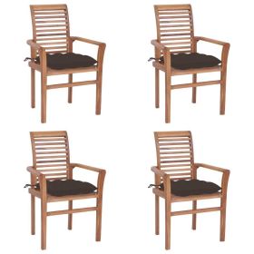 Dining Chairs 4 pcs with Taupe Cushions Solid Teak Wood