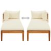 Sun Lounger with 1 Armrest Cream White Solid Acacia Wood
