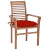 Dining Chairs 4 pcs with Red Cushions Solid Teak Wood