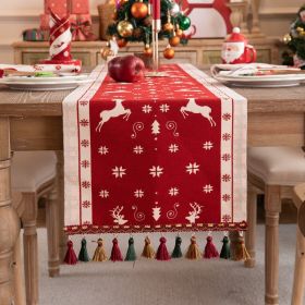 Yarn-dyed Jacquard Cartoon Elk Christmas Tree Pillow Cover (Option: Red Bottom Double Deer-35x200cm)