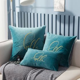 Simple Solid Color Gold Thread Embroidery Couch Pillow Netherlands Velvet Model Room Office Small Waist (Option: Peacock Blue-55×55cm)