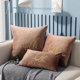 Simple Solid Color Gold Thread Embroidery Couch Pillow Netherlands Velvet Model Room Office Small Waist (Option: Coffee-45 × 45cm)
